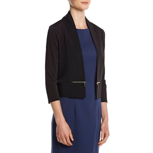 New! NINA LEONARD Zipper Embellished Open-Front Cardigan Shrug Topper Black S - Picture 4 of 5